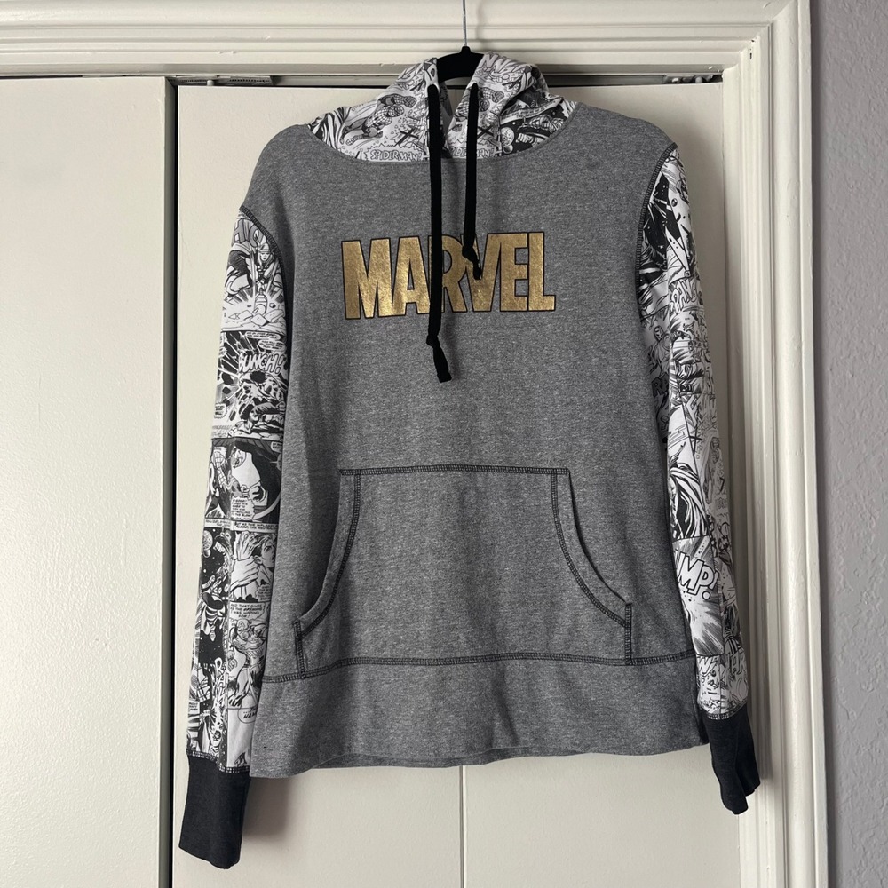 Universal Studios Marvel‎ Comic Hoodie Pullover Graphic Print Gray Medium